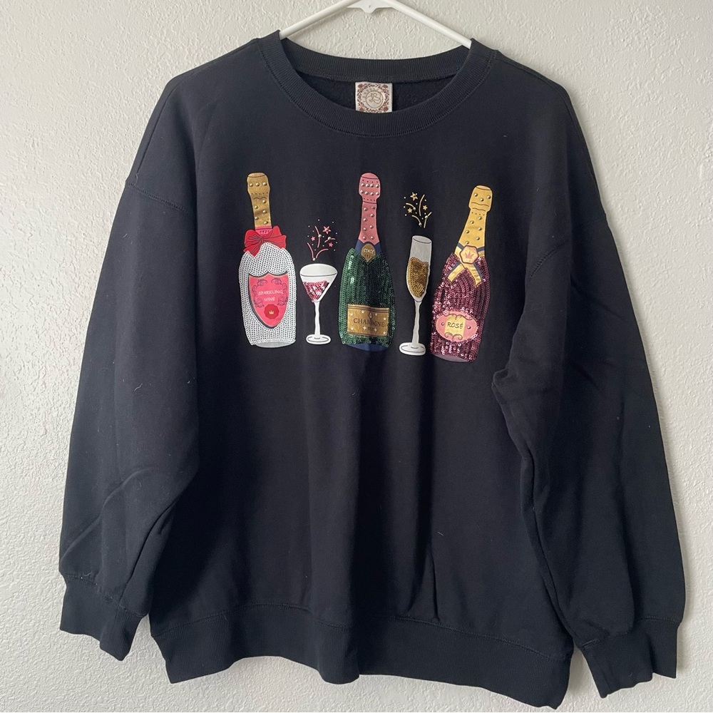 Truself Wine Glass Bottles Holiday Sweater Women's Size 1X New Years Sweater